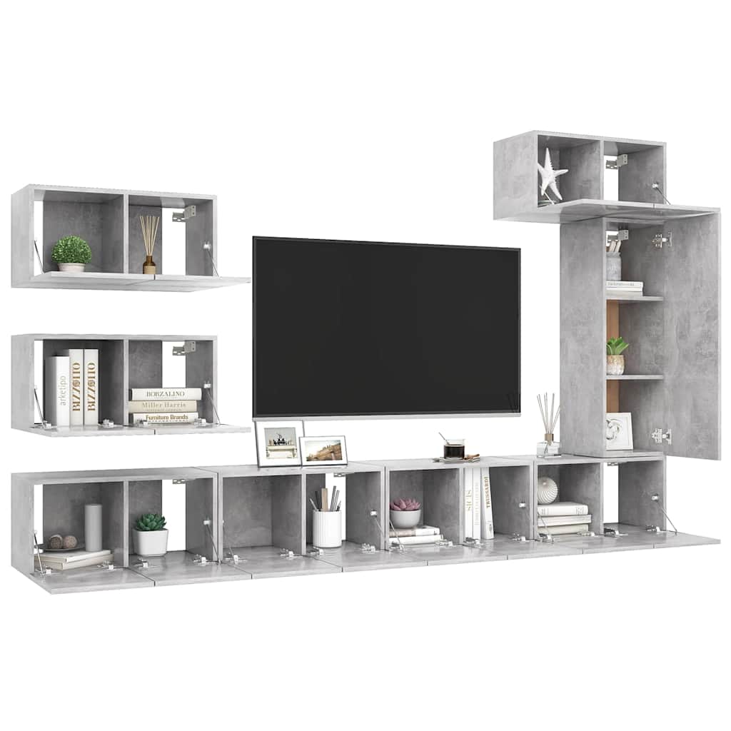 vidaXL 8 Piece TV Cabinet Set Concrete Grey Engineered Wood 3