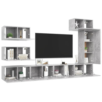 vidaXL 8 Piece TV Cabinet Set Concrete Grey Engineered Wood 3