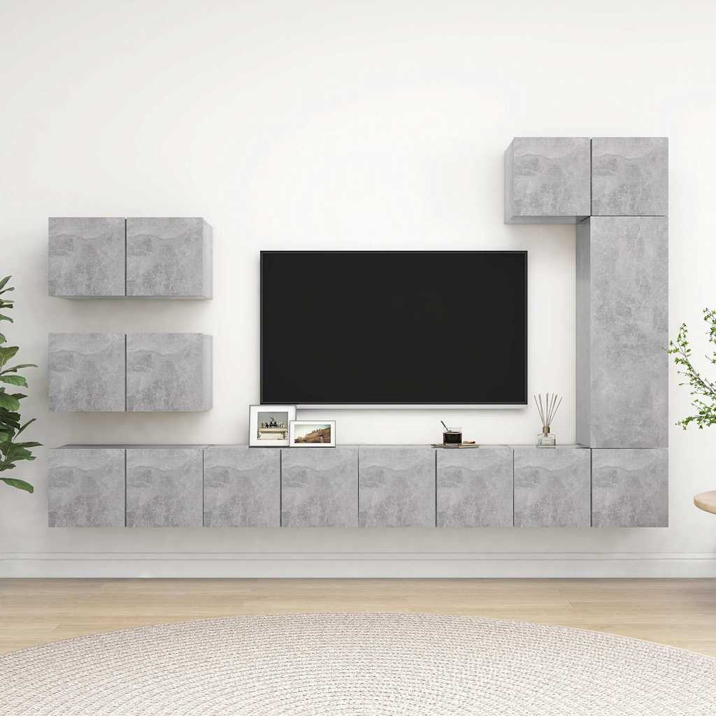 vidaXL 8 Piece TV Cabinet Set Concrete Grey Engineered Wood 1