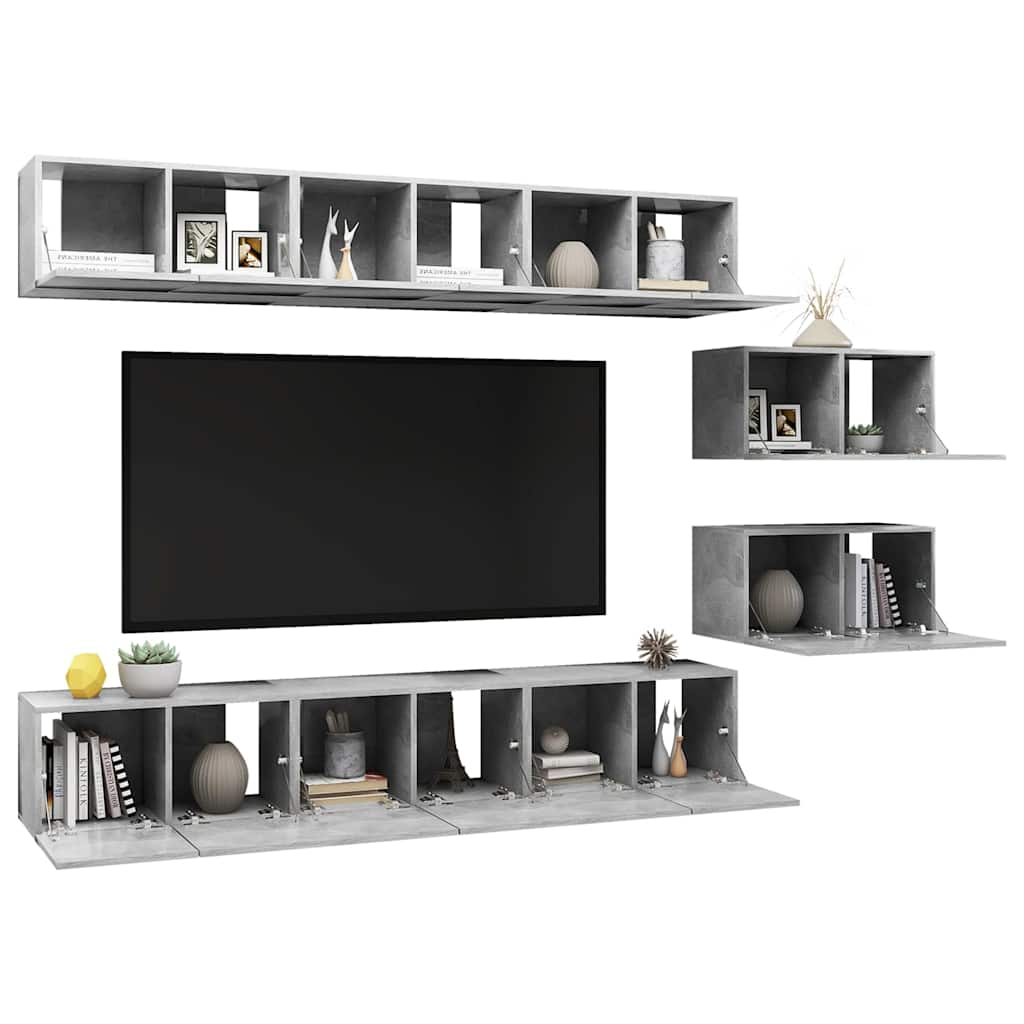 vidaXL TV Cabinet | Set of 8 | Concrete Grey | Engineered wood | Standard 3