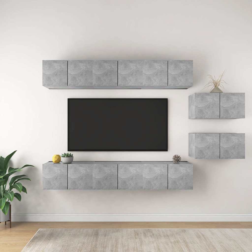 vidaXL TV Cabinet | Set of 8 | Concrete Grey | Engineered wood | Standard 1