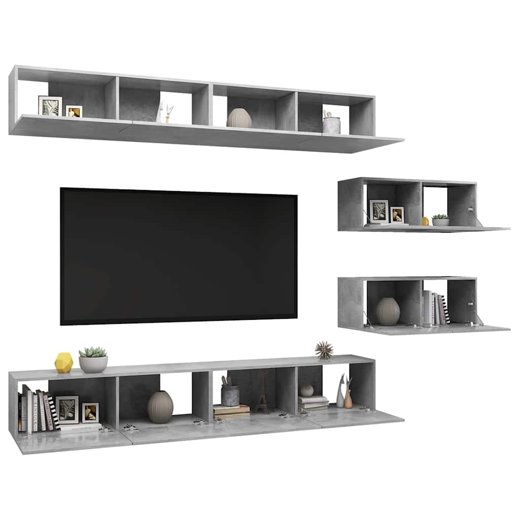 vidaXL 6 Piece TV Cabinet Set Concrete Grey Engineered Wood 3
