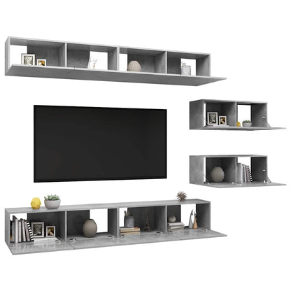 vidaXL 6 Piece TV Cabinet Set Concrete Grey Engineered Wood 3