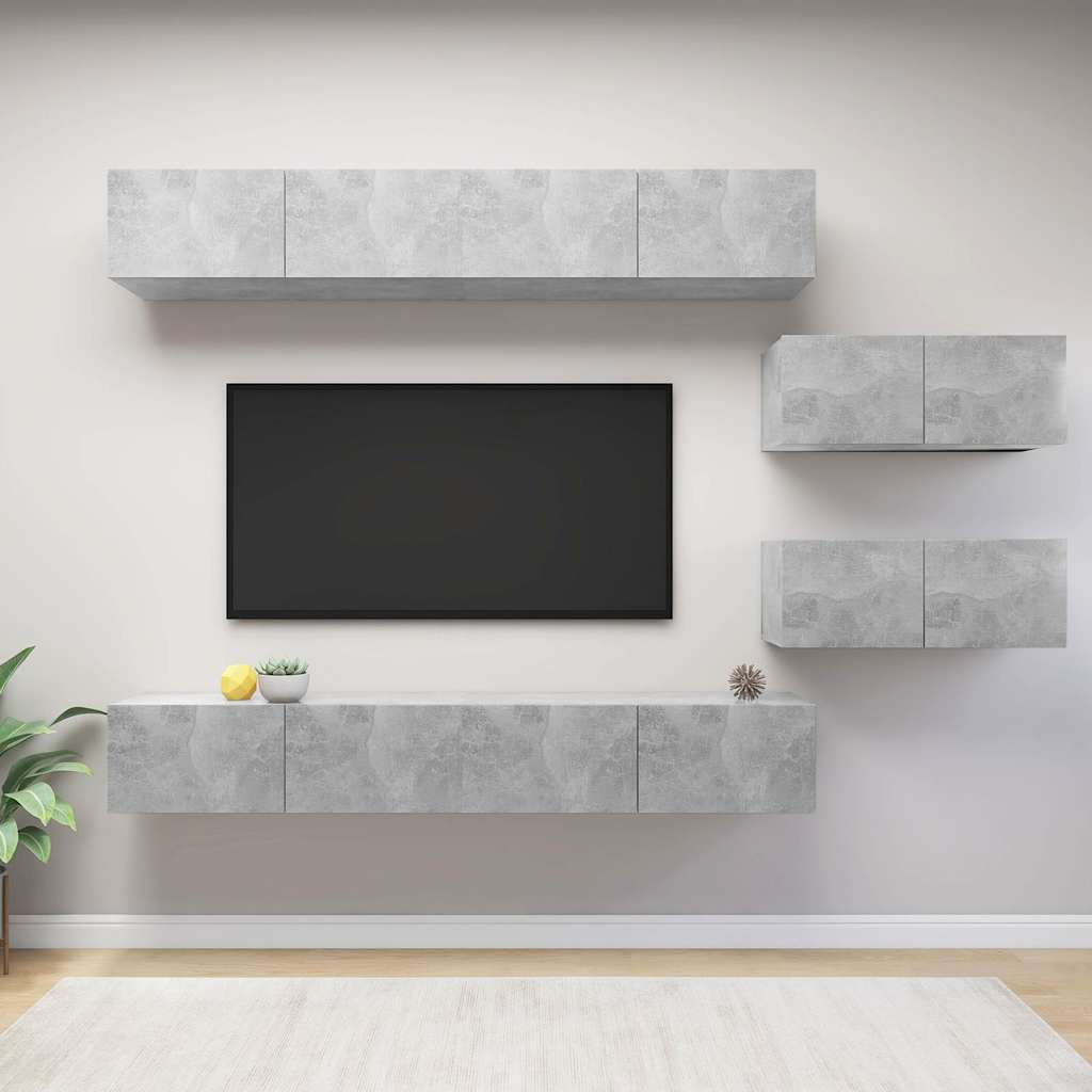 vidaXL 6 Piece TV Cabinet Set Concrete Grey Engineered Wood 1