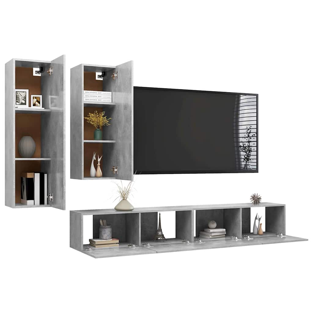 vidaXL 4 Piece TV Cabinet Set Concrete Grey Engineered Wood 6