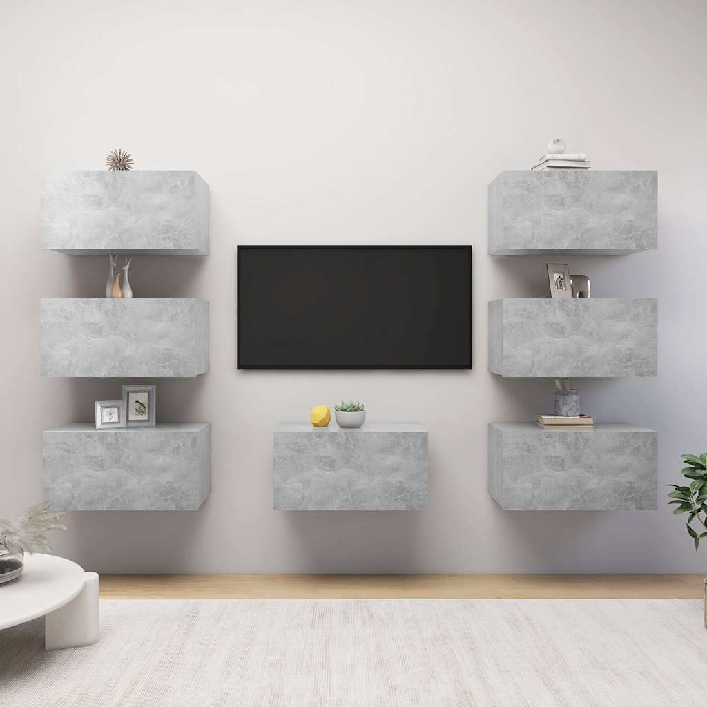 vidaXL 7 Piece TV Cabinet Set Concrete Grey 30,5x30x60 cm Engineered Wood 1