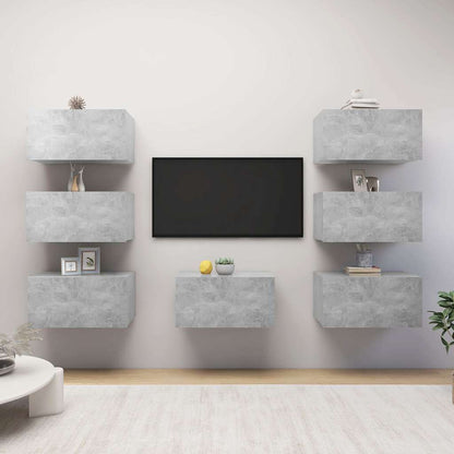vidaXL 7 Piece TV Cabinet Set Concrete Grey 30,5x30x60 cm Engineered Wood 1