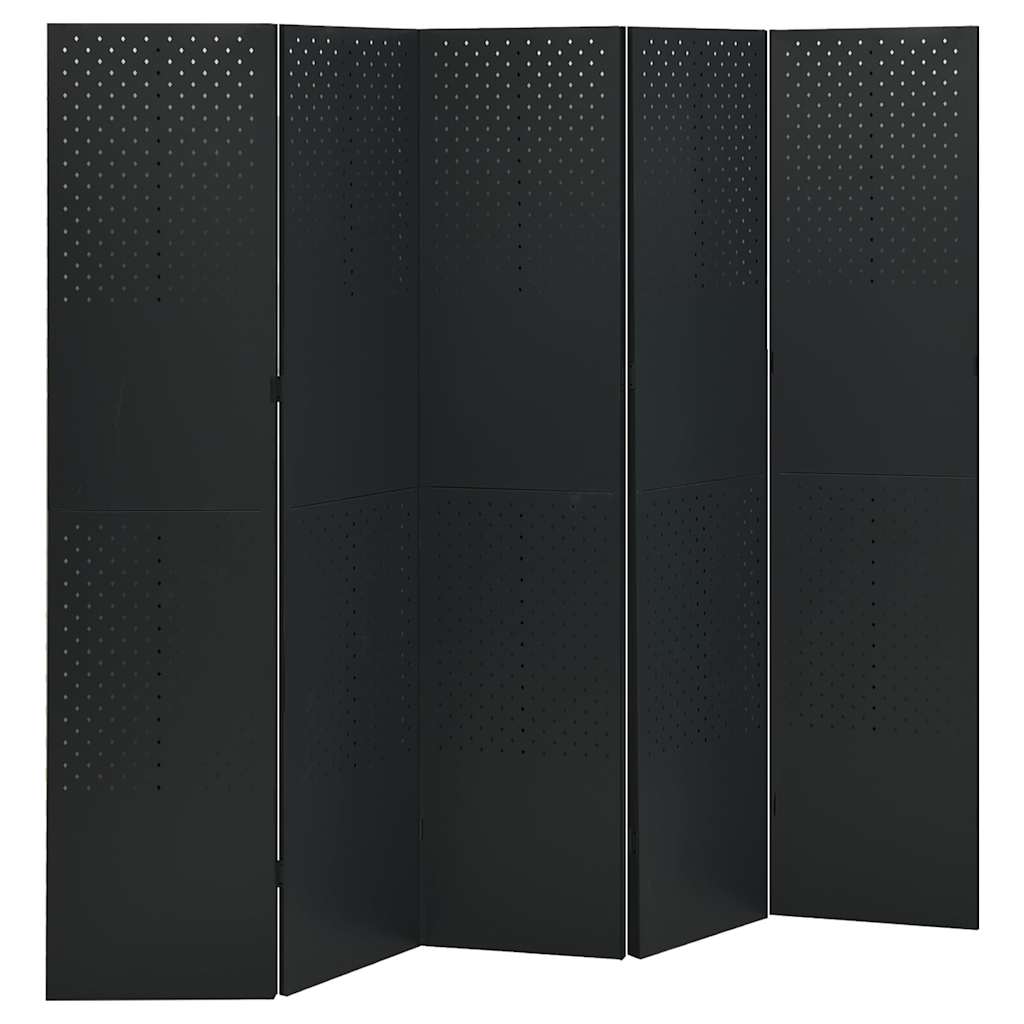 vidaXL 5-Panel Room Divider Black 200x180 cm Steel 1