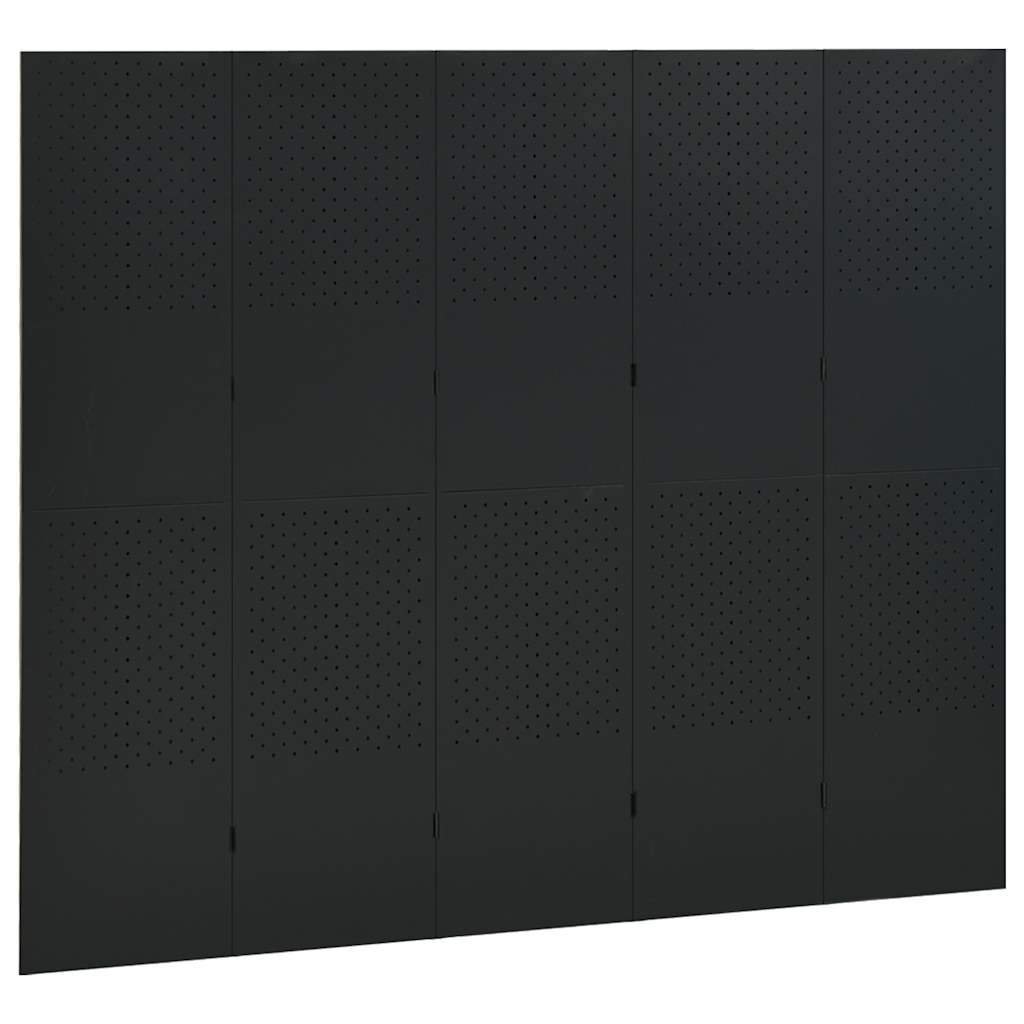 vidaXL 5-Panel Room Divider Black 200x180 cm Steel 3