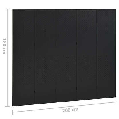 vidaXL 5-Panel Room Divider Black 200x180 cm Steel 6