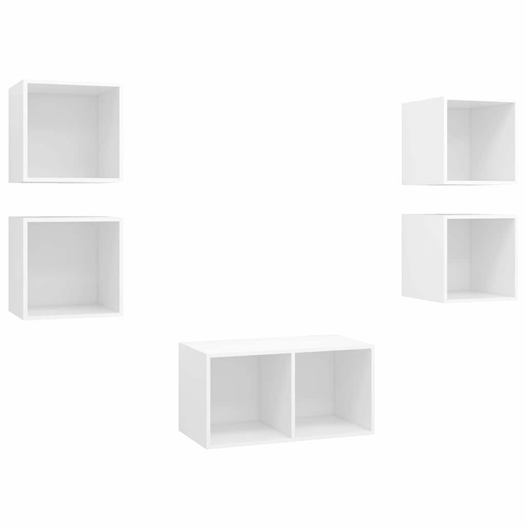 5 Piece TV Cabinet Set Engineered Wood White
