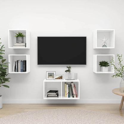 5 Piece TV Cabinet Set Engineered Wood White