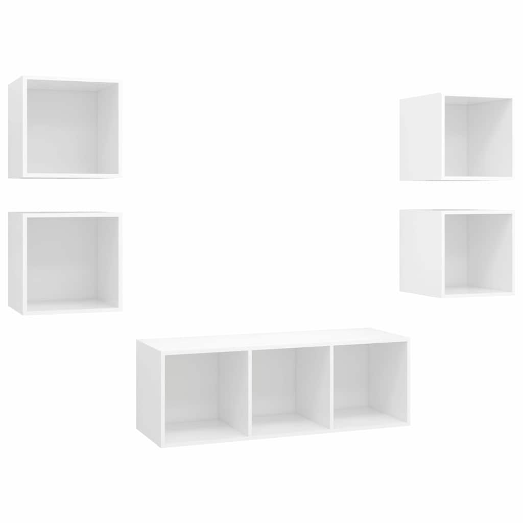 5 Piece TV Cabinet Set Engineered Wood White