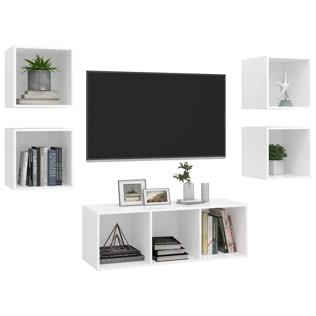5 Piece TV Cabinet Set Engineered Wood White