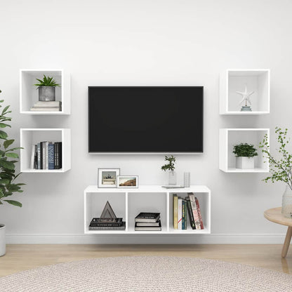 5 Piece TV Cabinet Set Engineered Wood White