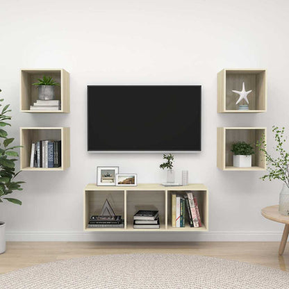5 Piece TV Cabinet Set Engineered Wood Sonoma oak