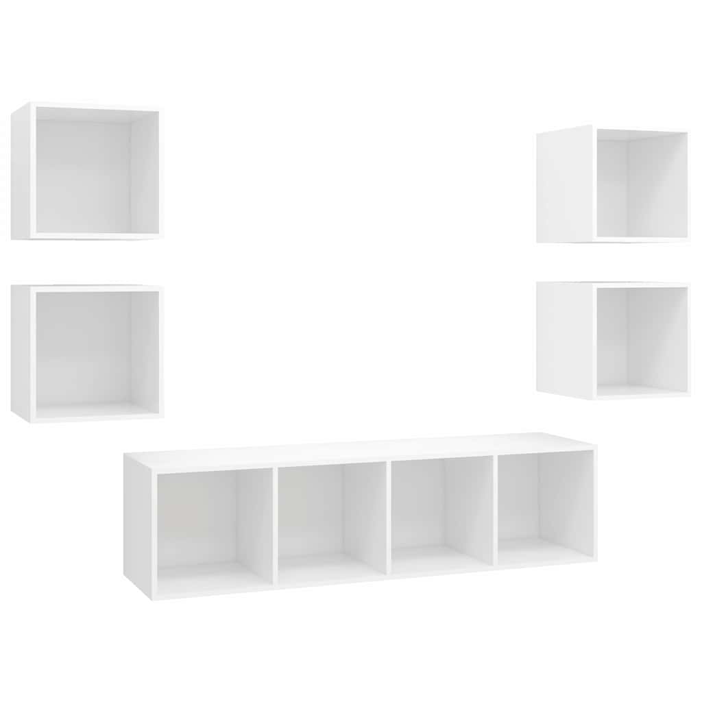 5 Piece TV Cabinet Set Engineered Wood White