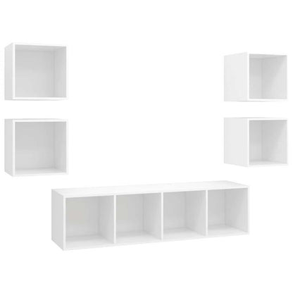 5 Piece TV Cabinet Set Engineered Wood White