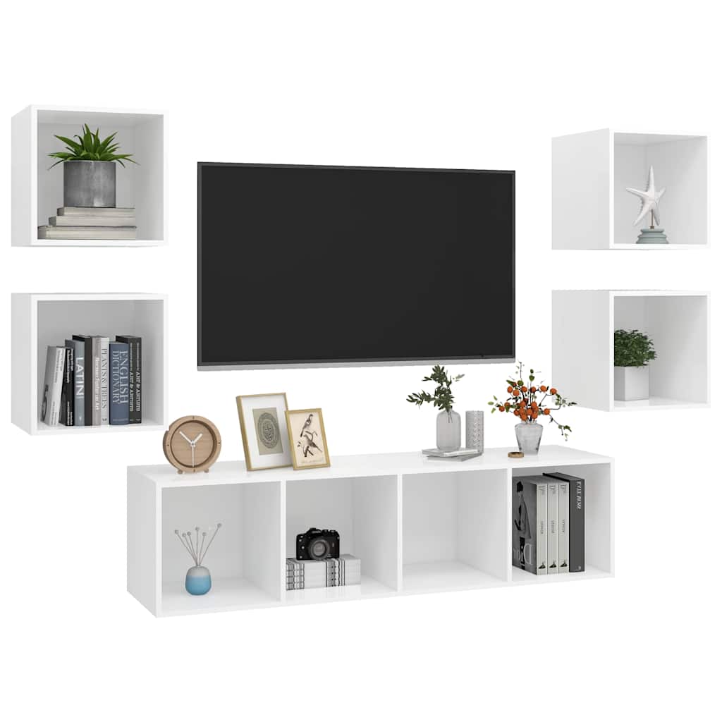 5 Piece TV Cabinet Set Engineered Wood White