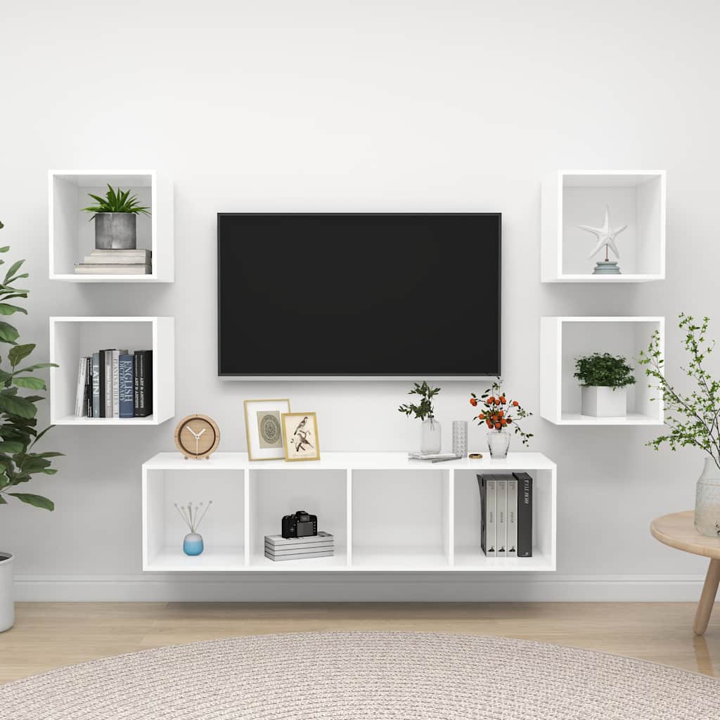 5 Piece TV Cabinet Set Engineered Wood White