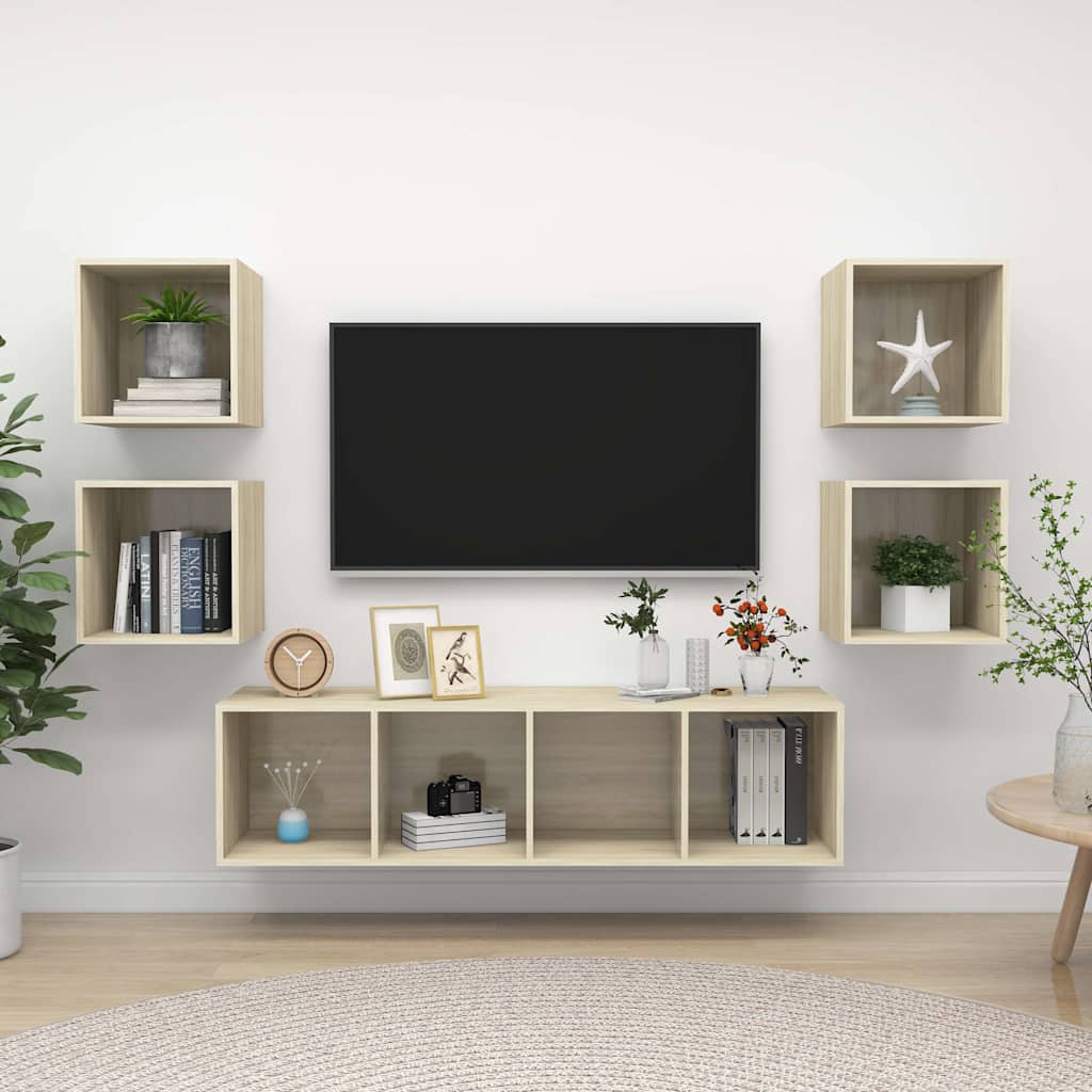 5 Piece TV Cabinet Set Engineered Wood Sonoma oak