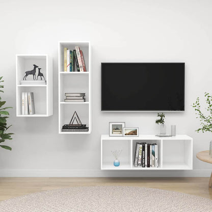 3 Piece TV Cabinet Set Engineered Wood White