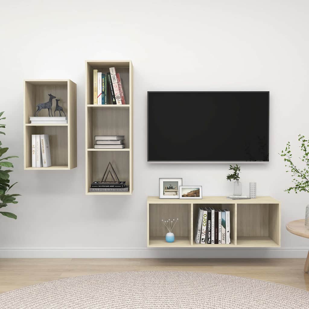 3 Piece TV Cabinet Set Engineered Wood Sonoma oak