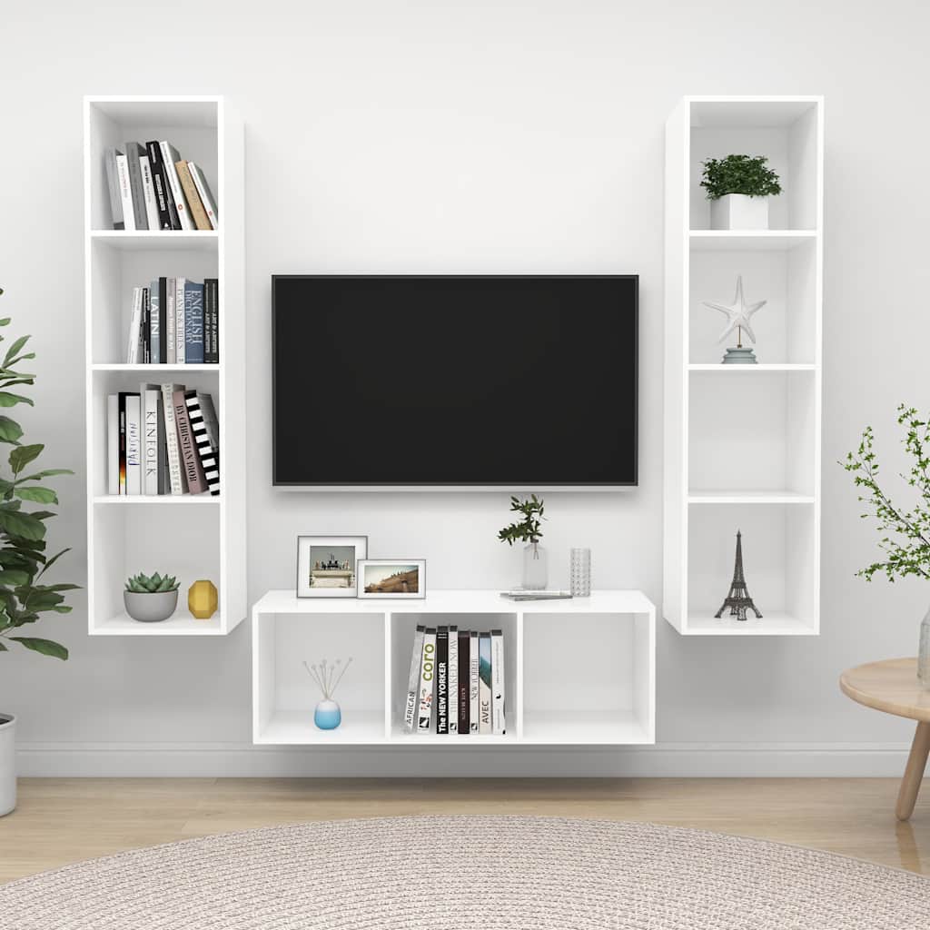 3 Piece TV Cabinet Set Engineered Wood White