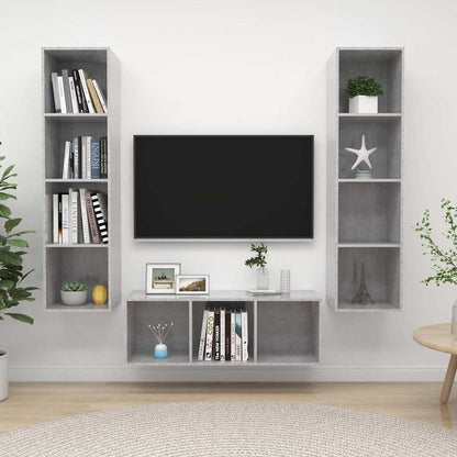 3 Piece TV Cabinet Set Engineered Wood Concrete grey