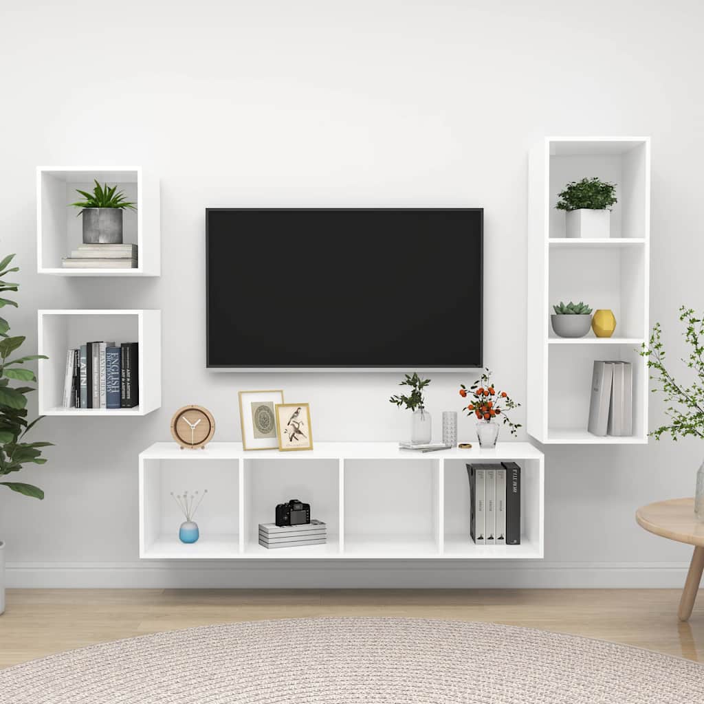 4 Piece TV Cabinet Set Engineered Wood White