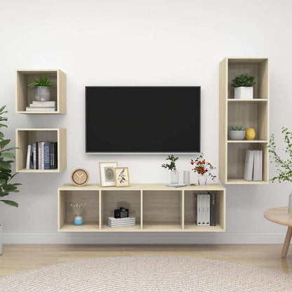 4 Piece TV Cabinet Set Engineered Wood Sonoma oak