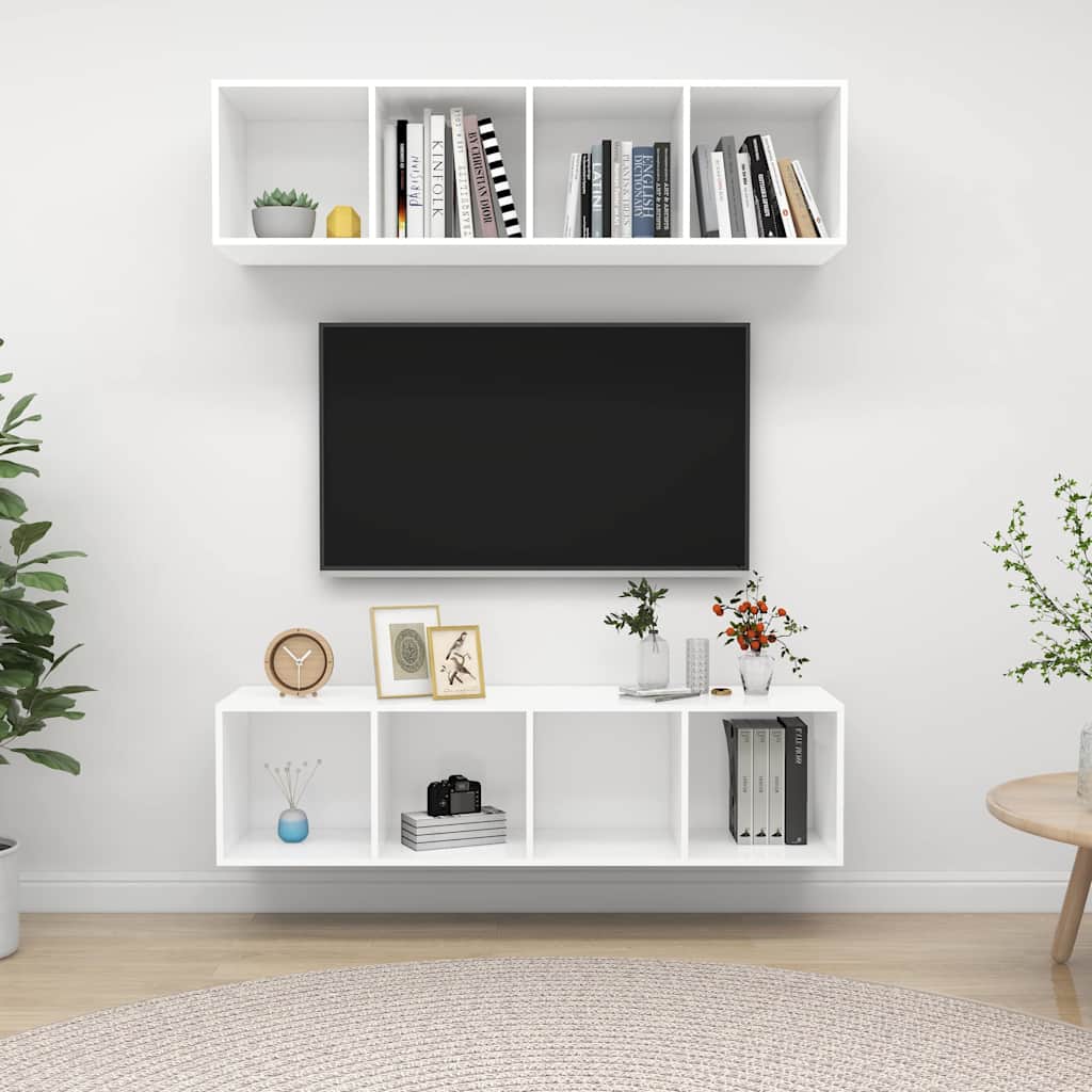 2 Piece Wall-mounted TV Cabinet Set Engineered Wood White