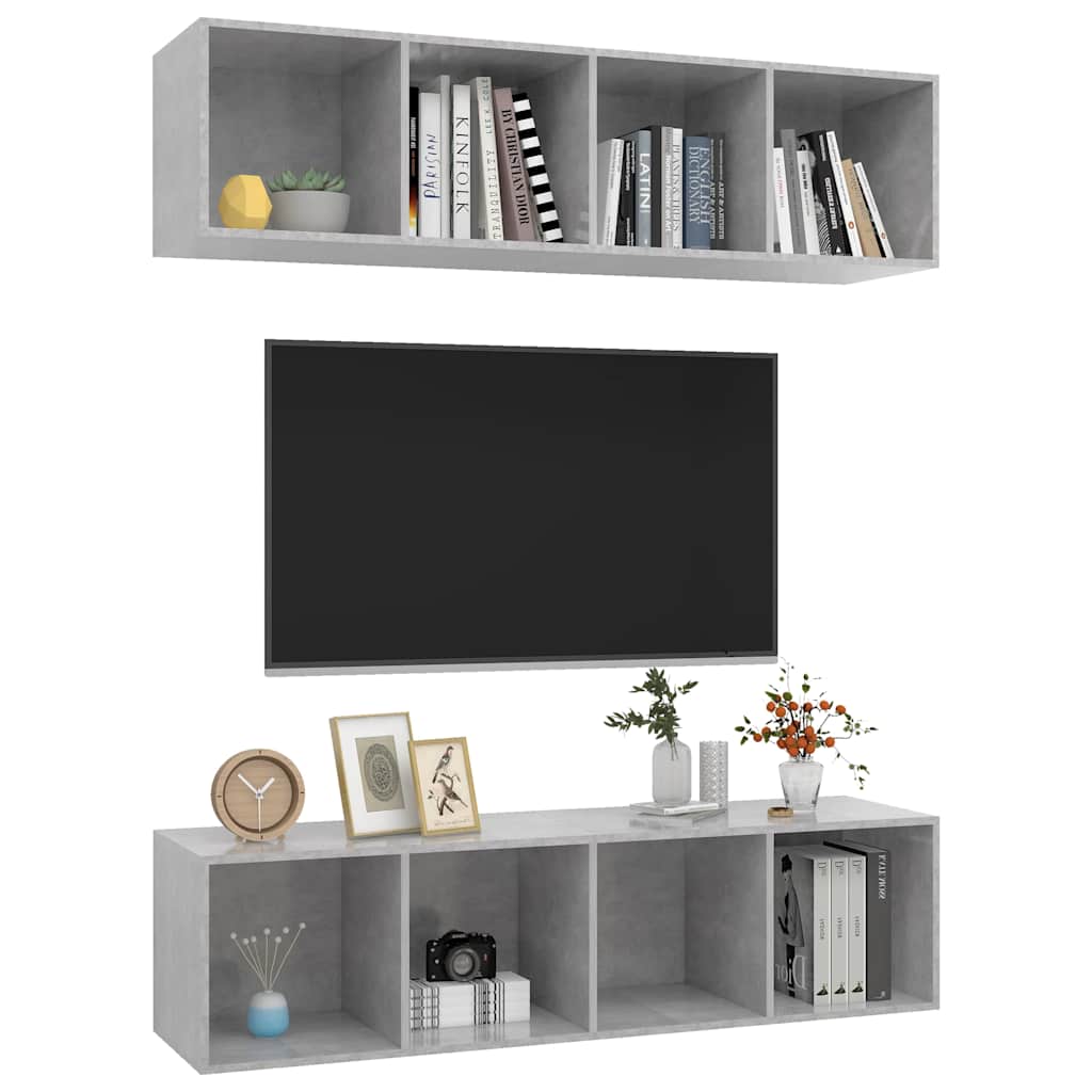 2 Piece Wall-mounted TV Cabinet Set Engineered Wood Concrete grey