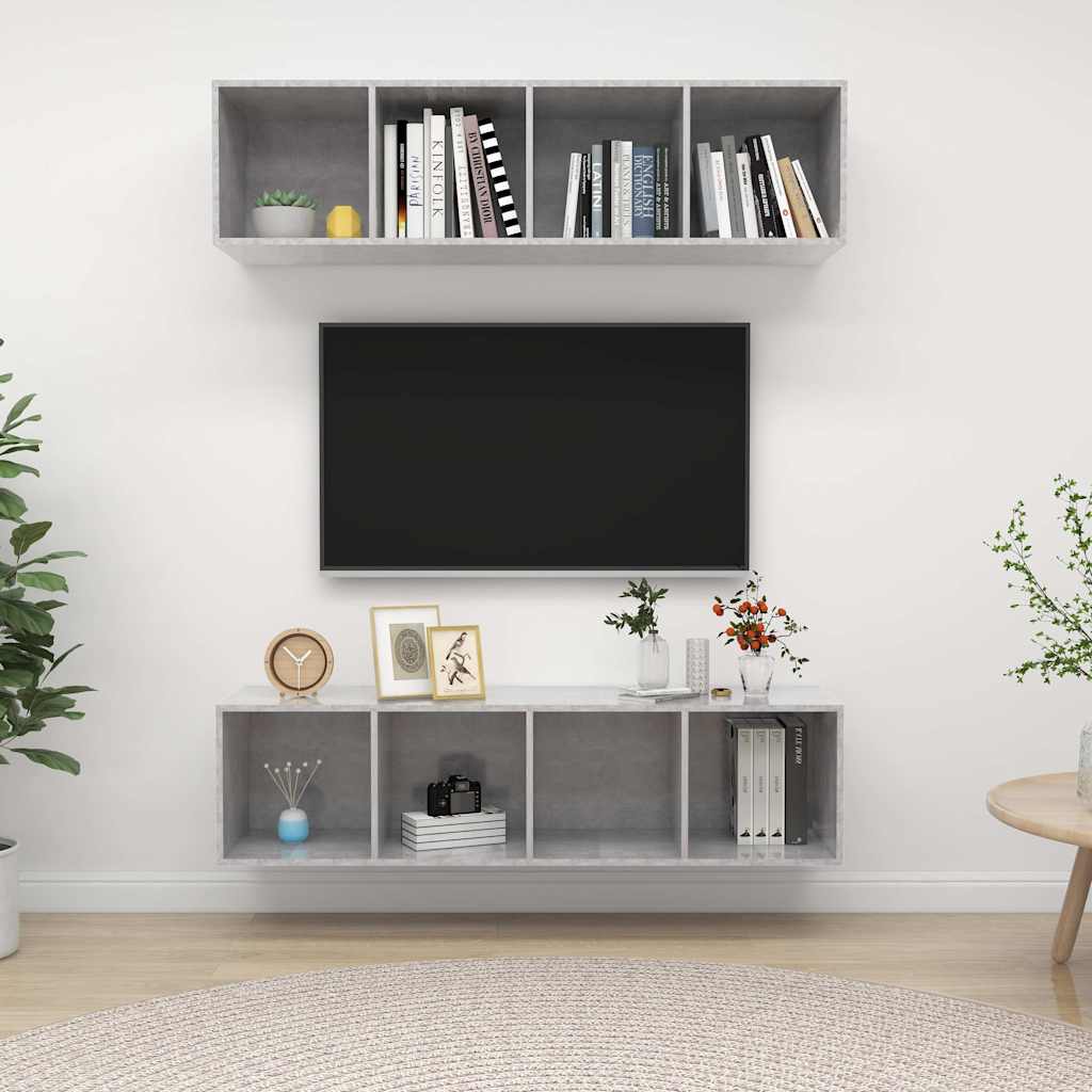 2 Piece Wall-mounted TV Cabinet Set Engineered Wood Concrete grey