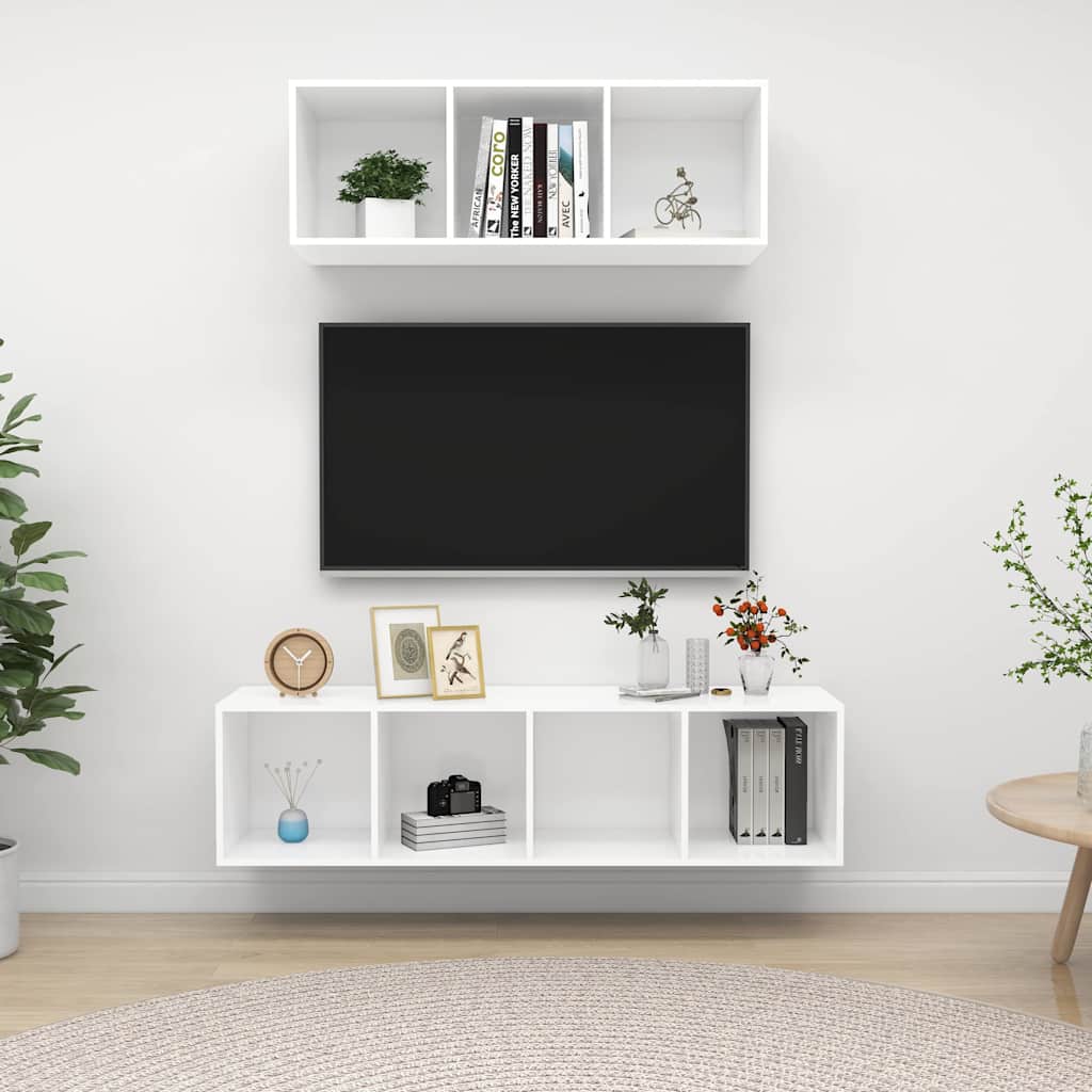 2 Piece TV Cabinet Set Engineered Wood White