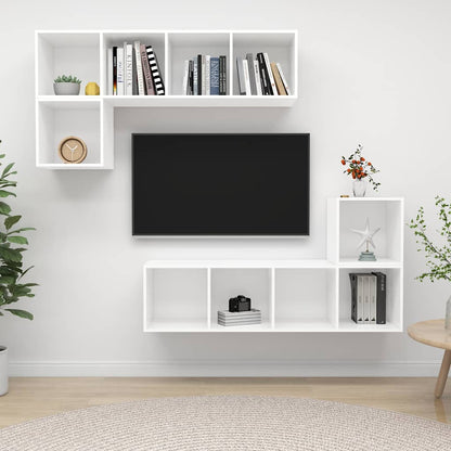 4 Piece TV Cabinet Set Engineered Wood White