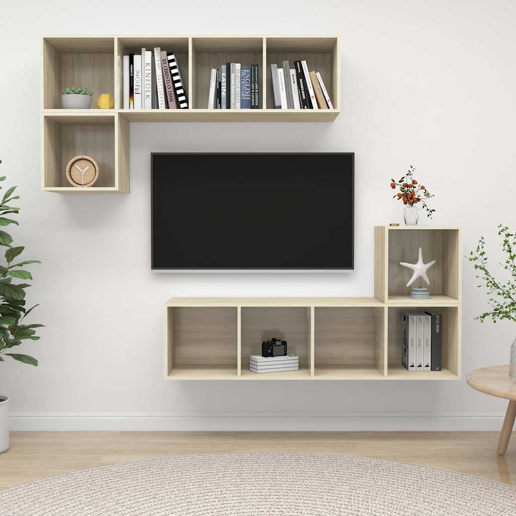 4 Piece TV Cabinet Set Engineered Wood Sonoma oak