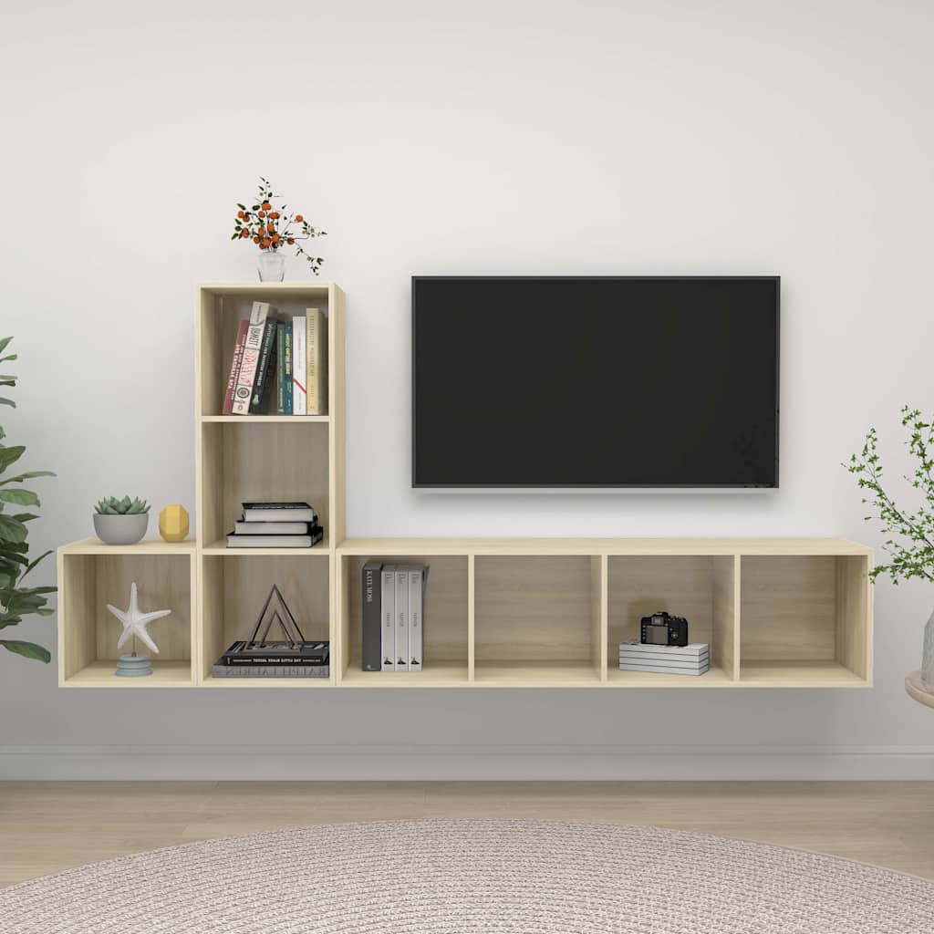 3 Piece TV Cabinet Set Engineered Wood Sonoma oak