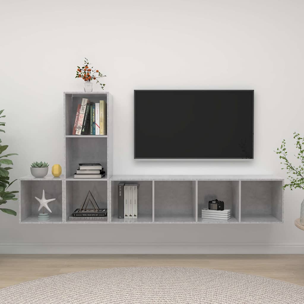 3 Piece TV Cabinet Set Engineered Wood Concrete grey