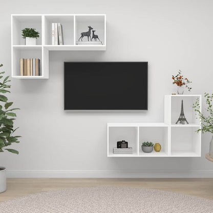 4 Piece Wall-mounted TV Cabinet Set Engineered Wood White