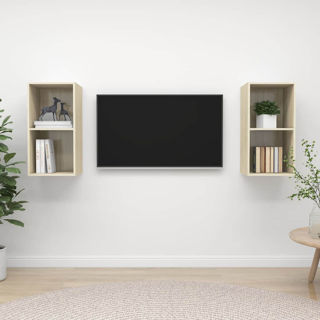 2 Piece Wall-mounted TV Cabinet Set Engineered Wood Sonoma oak