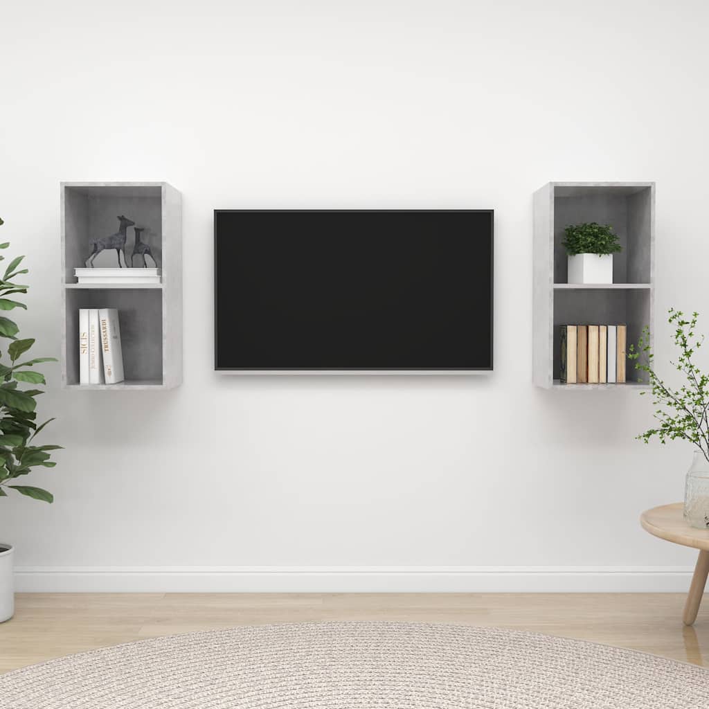 2 Piece Wall-mounted TV Cabinet Set Engineered Wood Concrete grey