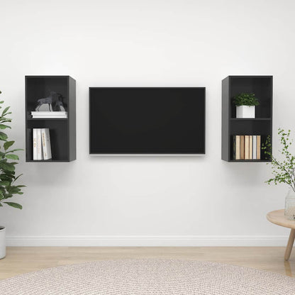 2 Piece Wall-mounted TV Cabinet Set Engineered Wood High gloss grey
