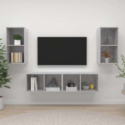 4 Piece Wall-mounted TV Cabinet Set Engineered Wood Concrete grey