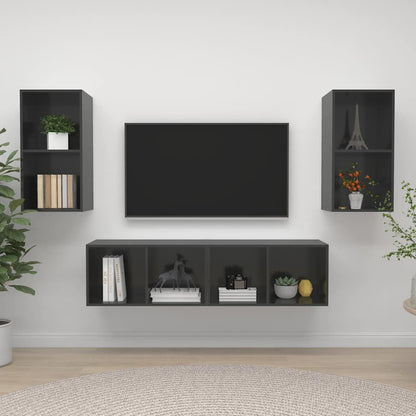 4 Piece Wall-mounted TV Cabinet Set Engineered Wood High gloss grey