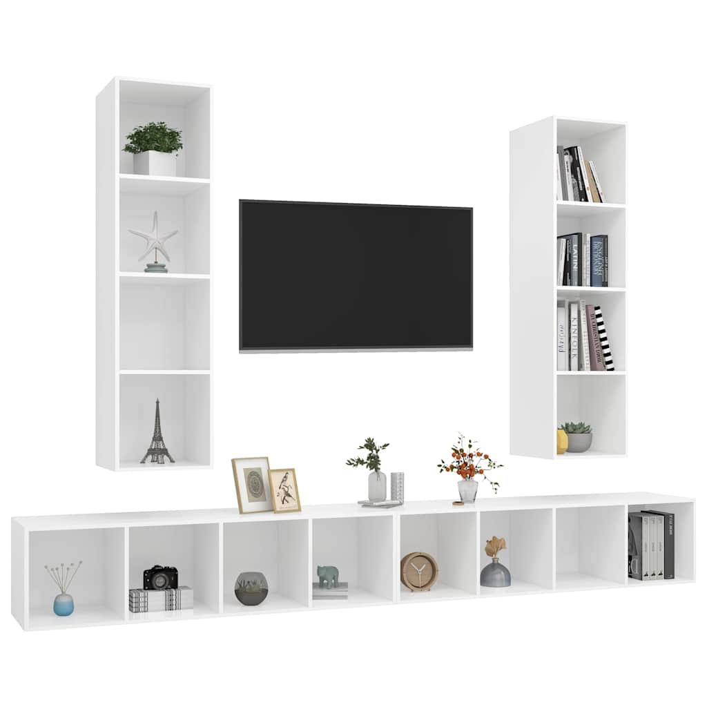 vidaXL 4 Piece Wall-mounted TV Cabinet Set White Engineered Wood 3