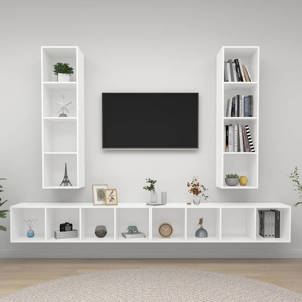 vidaXL 4 Piece Wall-mounted TV Cabinet Set White Engineered Wood 1