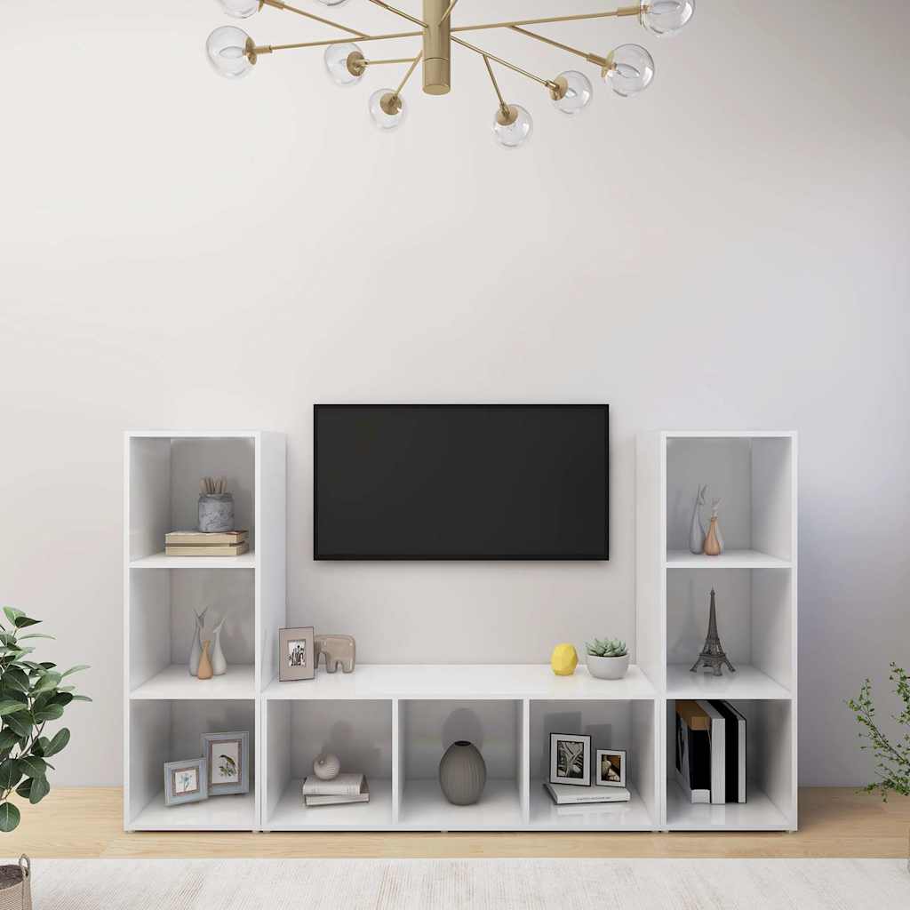 3 Piece TV Cabinet Set 107x35x37 cm Engineered Wood White