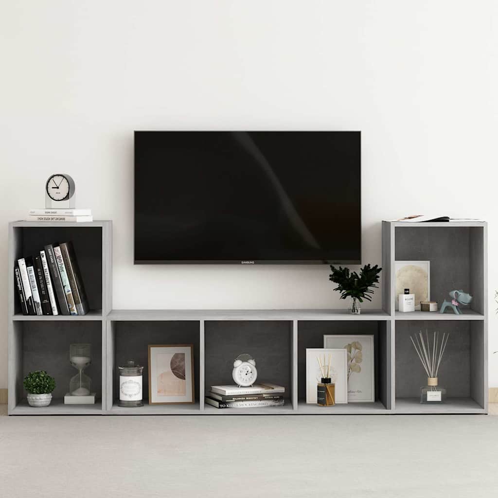 3 Piece TV Cabinet Set Engineered Wood Concrete grey