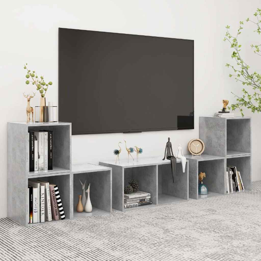 6 Piece TV Cabinet Set Engineered Wood Concrete grey